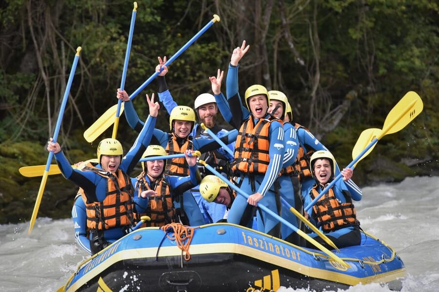 Imster Schlucht: White-Water Rafting in the Tyrolean Alps - The finish: shower, drink, and Tyrolean food