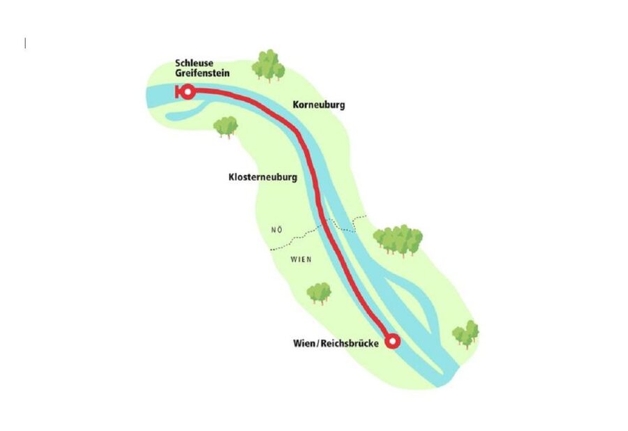 Vienna: 3,5-Hour Danube Cruise "Greek Night" - The route from Reichsbrücke toward Greifenstein