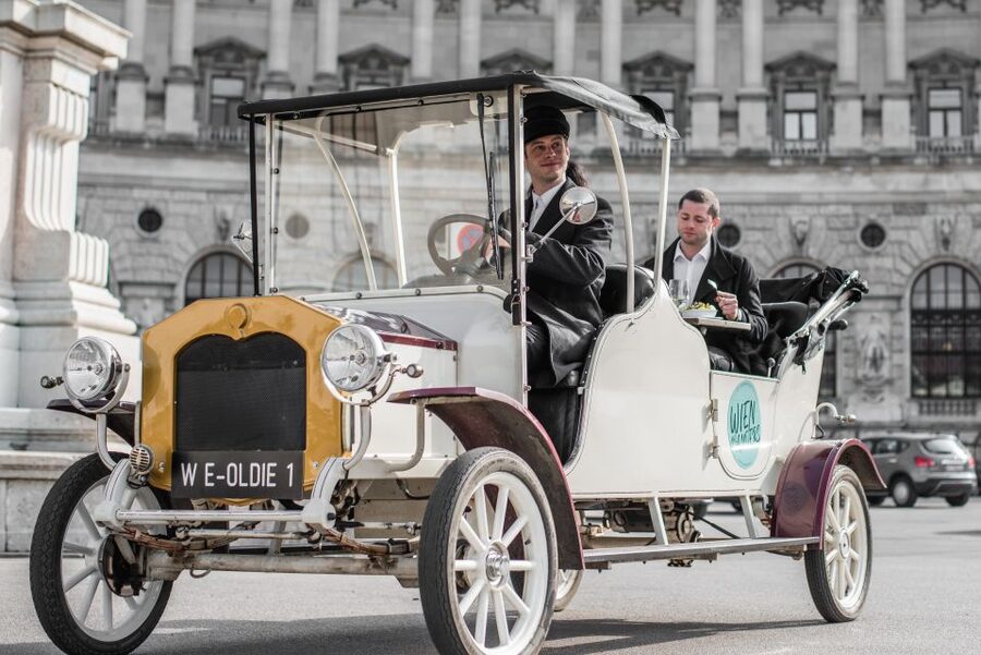 Vienna: City Sightseeing Tour in an Electro Vintage Car - Sparkling wine, sandwiches, and the moving dining table